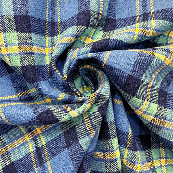 3 YD PC-Aqua Multi Yarn Dyed Plaid Flannel Fabric