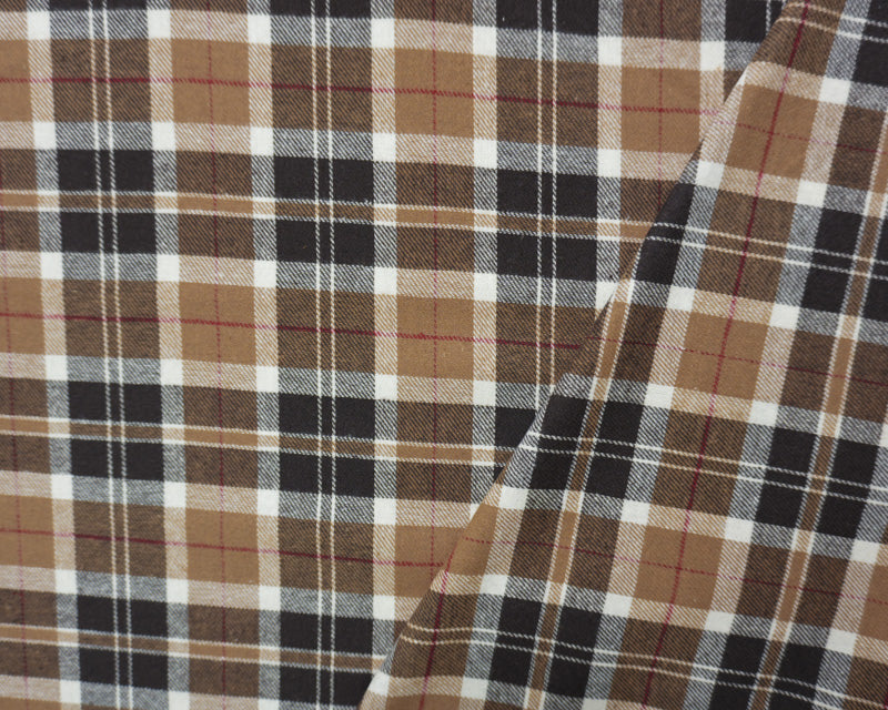 Brown-Red-Multi Cotton Yarn Dyed Plaid Flannel Woven Fabric