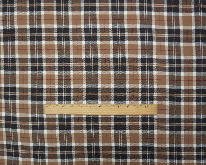 Brown-Red-Multi Cotton Yarn Dyed Plaid Flannel Woven Fabric