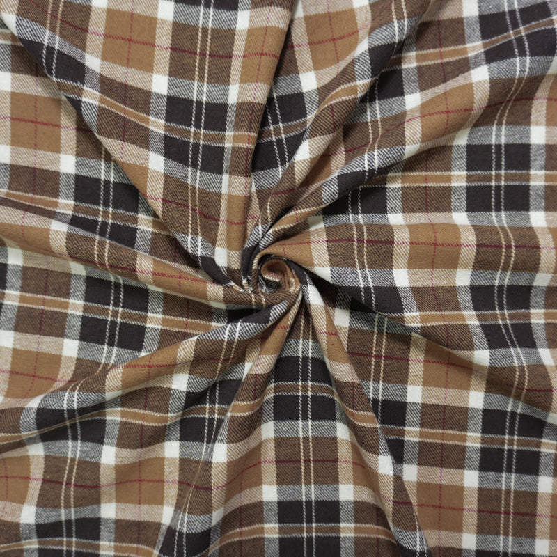 Brown-Red-Multi Cotton Yarn Dyed Plaid Flannel Woven Fabric