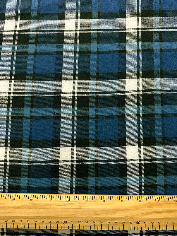White and Blue Multi Yarn Dyed Plaid Flannel Fabric