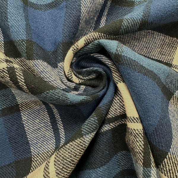 White and Blue Multi Yarn Dyed Plaid Flannel Fabric