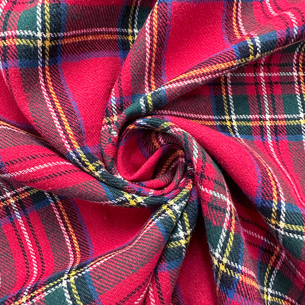 Red Multi Tartan Plaid Yarn Dyed Flannel Fabric