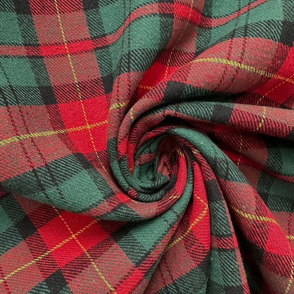 Green and Red Multi Yarn Dyed Plaid Flannel Fabric
