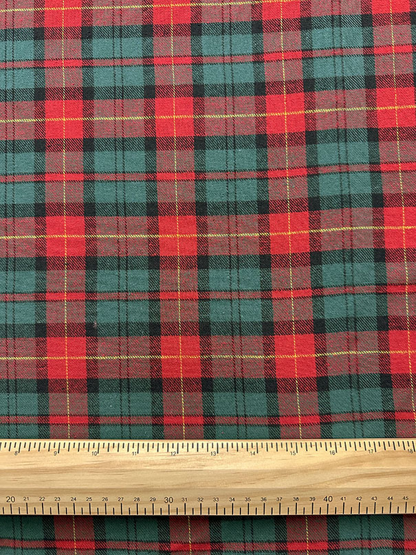 Green and Red Multi Yarn Dyed Plaid Flannel Fabric