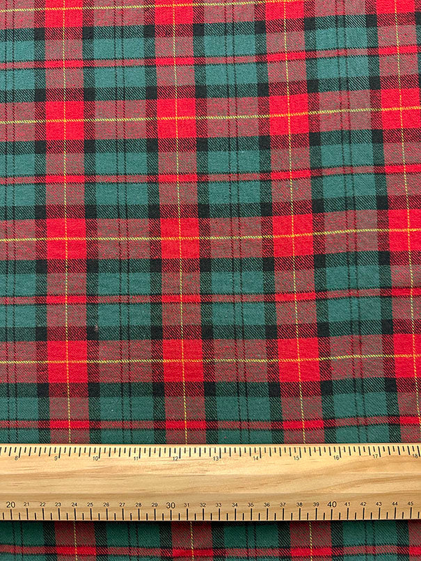 Green and Red Multi Yarn Dyed Plaid Flannel Fabric