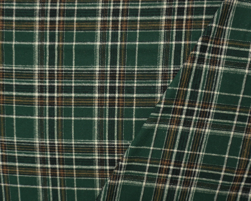 Green-Ivory-Multi Cotton Yarn Dyed Plaid Flannel Woven Fabric