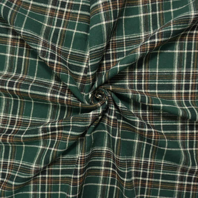 Green-Ivory-Multi Cotton Yarn Dyed Plaid Flannel Woven Fabric