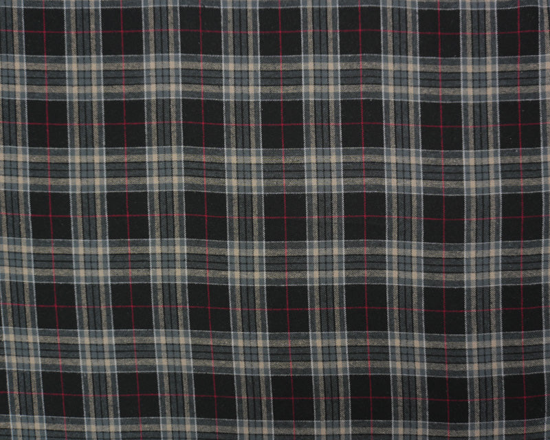 Black and Tan Multi Yarn Dyed Plaid Flannel Fabric