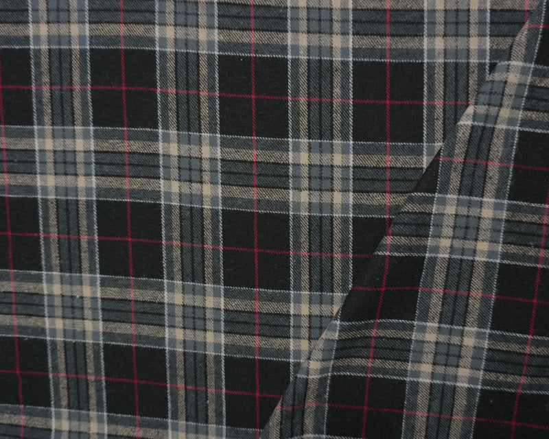 Black and Tan Multi Yarn Dyed Plaid Flannel Fabric