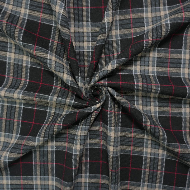 Black and Tan Multi Yarn Dyed Plaid Flannel Fabric