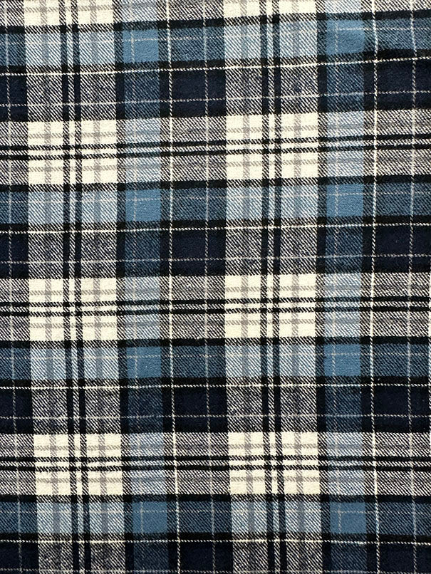 Blue and White Multi Yarn Dyed Plaid Flannel Fabric