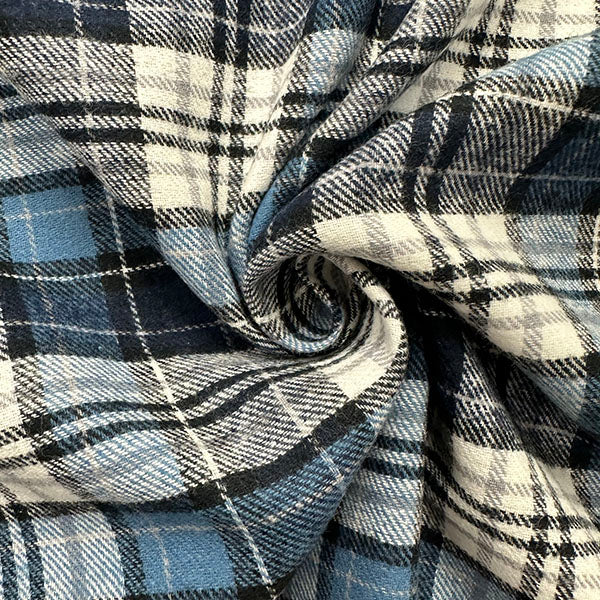 Blue and White Multi Yarn Dyed Plaid Flannel Fabric