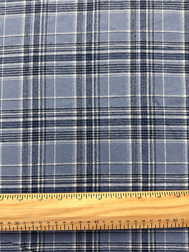 Medium Blue Multi Yarn Dyed Plaid Flannel Fabric
