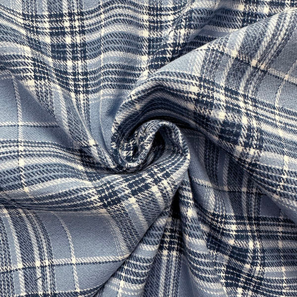 Medium Blue Multi Yarn Dyed Plaid Flannel Fabric