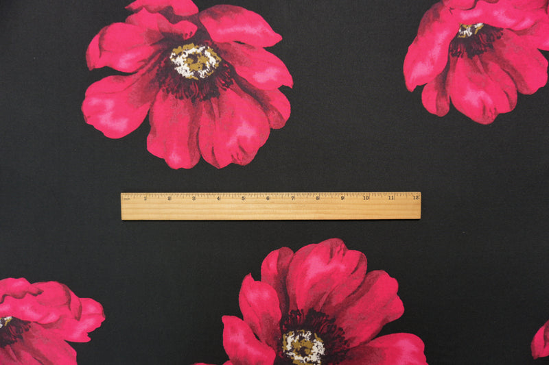 Black-Red-Multi Poly Floral Double Brushed Jersey Knit Fabric