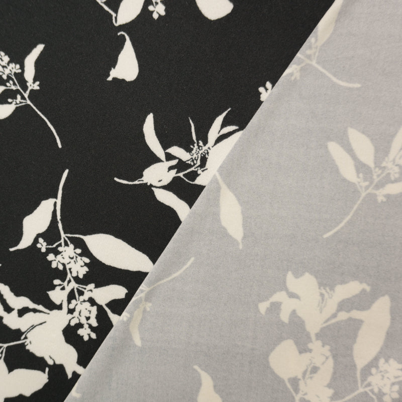 Black-Ivory Poly Floral Double Brushed Jersey Knit Fabric