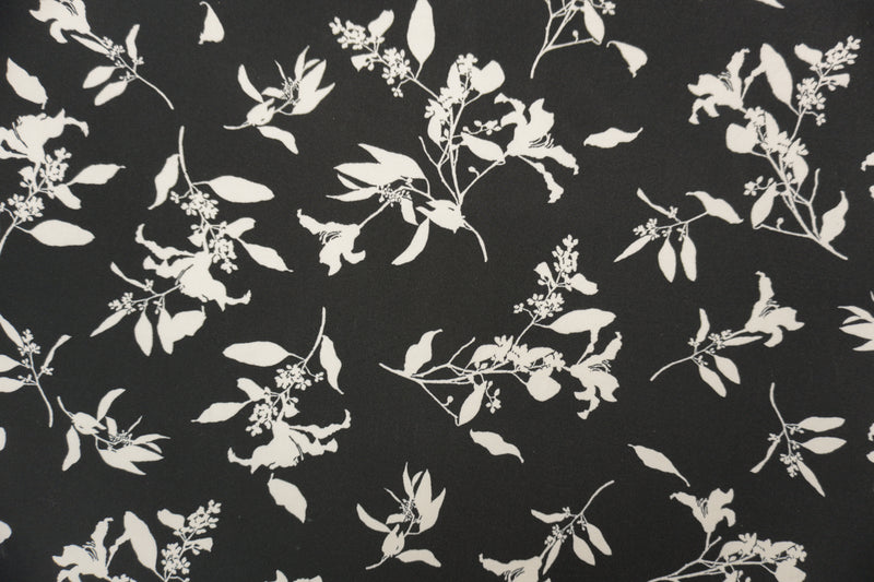 Black-Ivory Poly Floral Double Brushed Jersey Knit Fabric