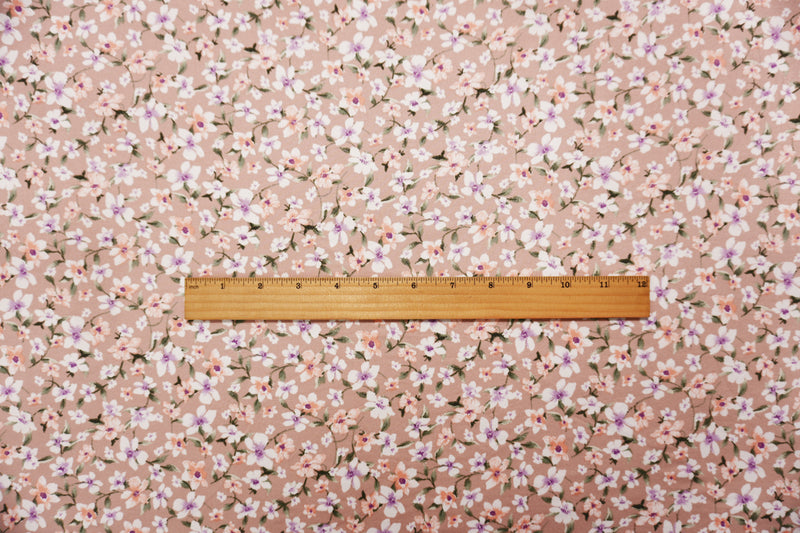 Beige-Purple-Multi Poly Spandex Floral Printed Double Brushed Jersey Knit Fabric