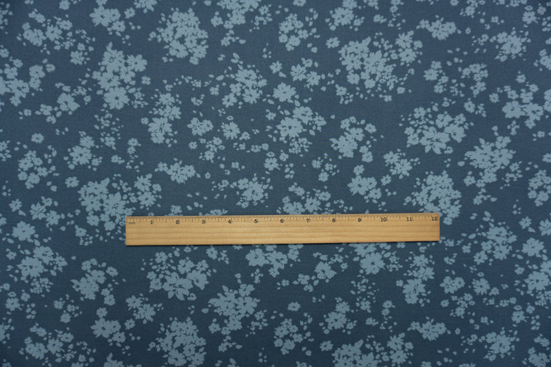 Blue Poly Floral Double Brushed Jersey Knit Fabric
