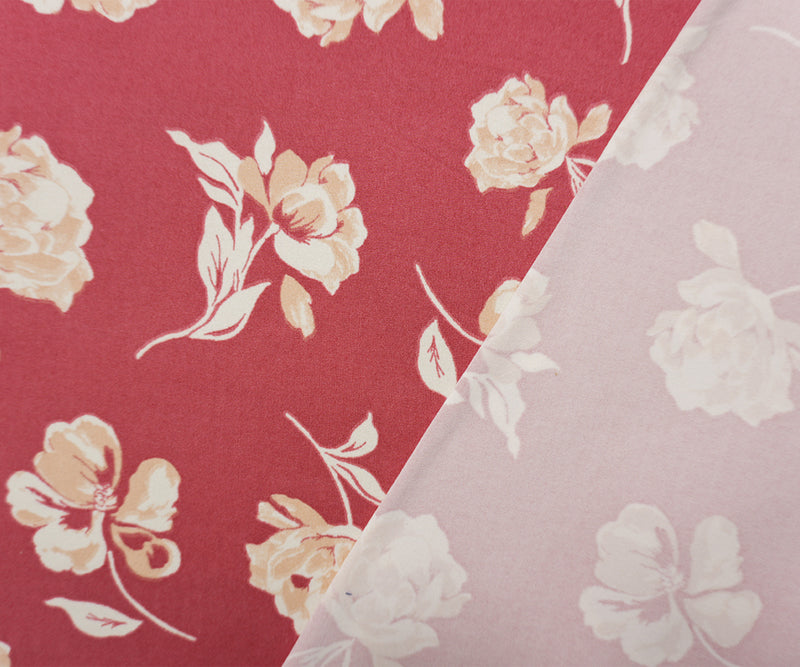Pink-Beige-Ivory Poly Floral Double Brushed Jersey Knit Fabric
