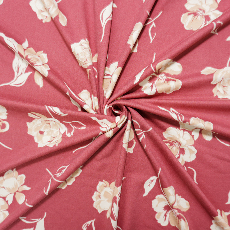 Pink-Beige-Ivory Poly Floral Double Brushed Jersey Knit Fabric