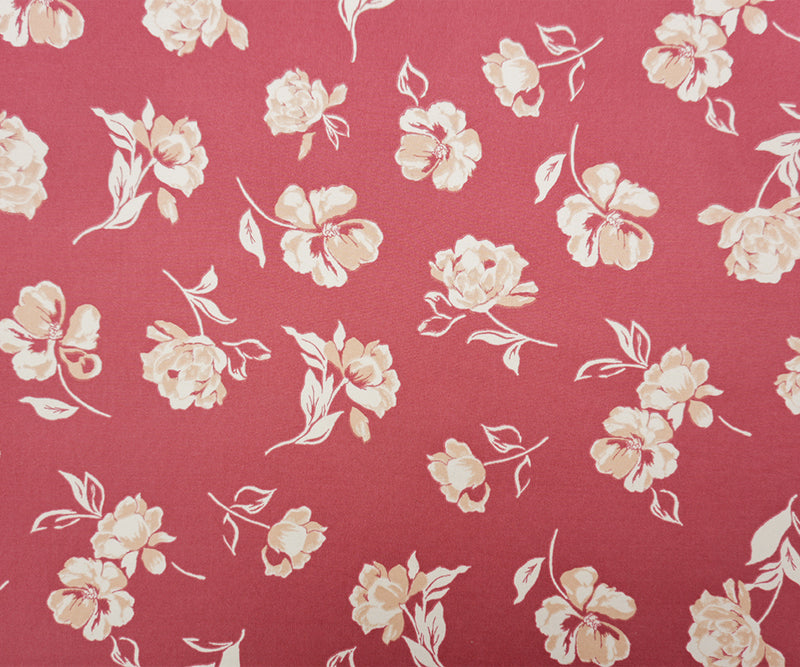 Pink-Beige-Ivory Poly Floral Double Brushed Jersey Knit Fabric