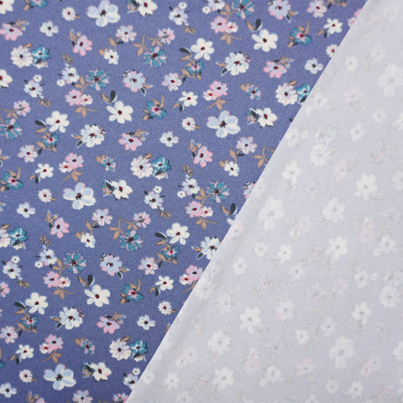 Blue-Pink-Multi Poly Floral Double Brushed Jersey Knit Fabric