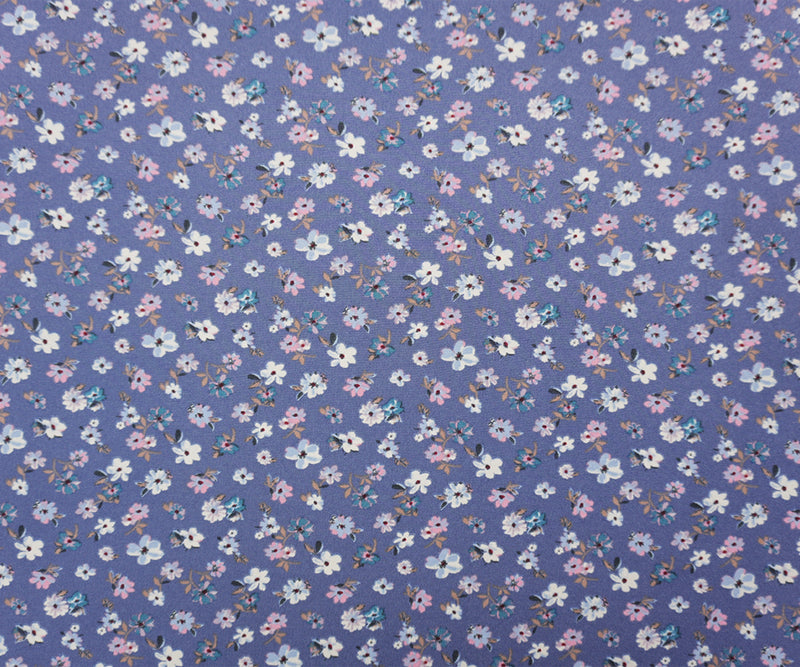 Blue-Pink-Multi Poly Floral Double Brushed Jersey Knit Fabric