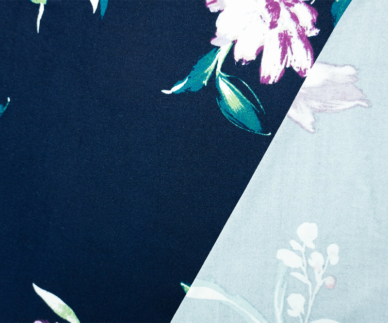 Navy-Purple-Multi Poly Floral Double Brushed Jersey Knit Fabric