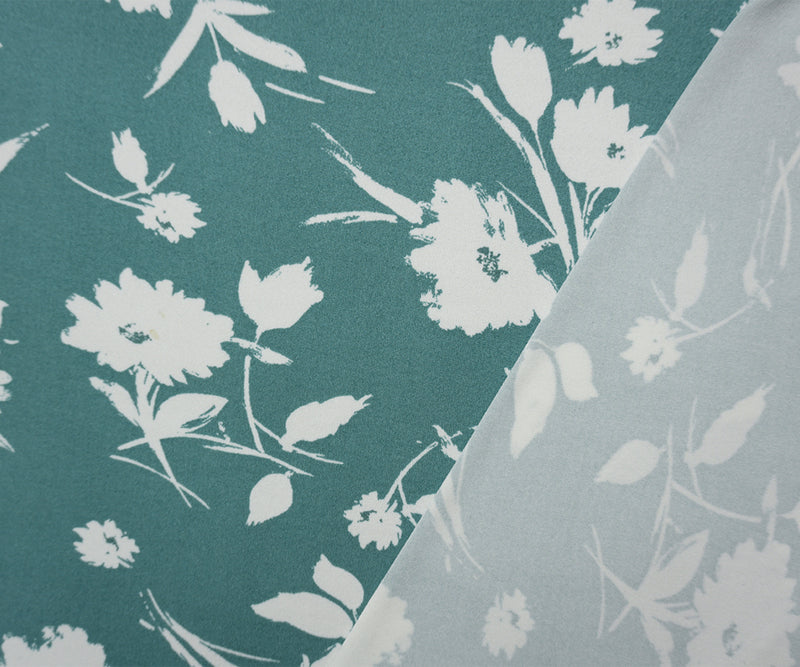 Green-White Poly Floral Double Brushed Jersey Knit Fabric