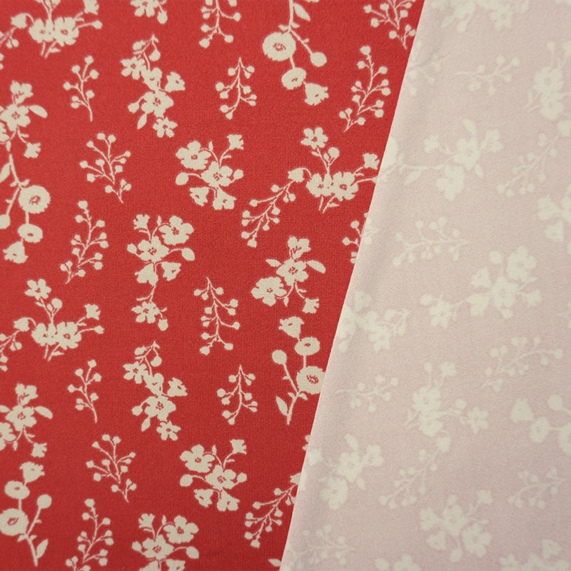 Red-Beige Poly Floral Double Brushed Jersey Knit Fabric