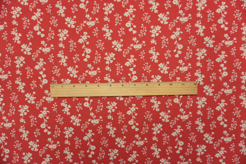 Red-Beige Poly Floral Double Brushed Jersey Knit Fabric