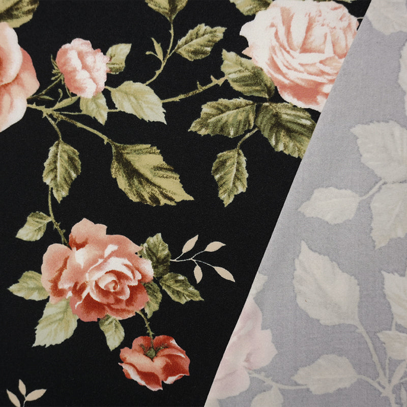 Black-Coral-Multi Poly Floral Double Brushed Jersey Knit Fabric
