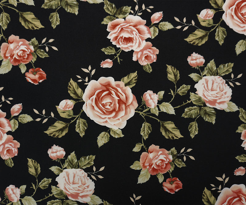 Black-Coral-Multi Poly Floral Double Brushed Jersey Knit Fabric