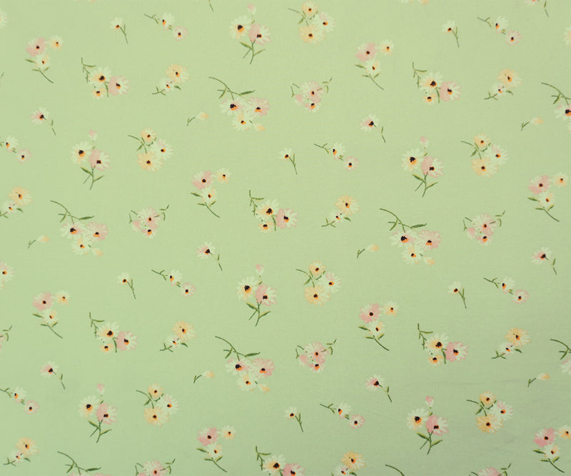 Green-Coral-Multi Poly Floral Double Brushed Jersey Knit Fabric
