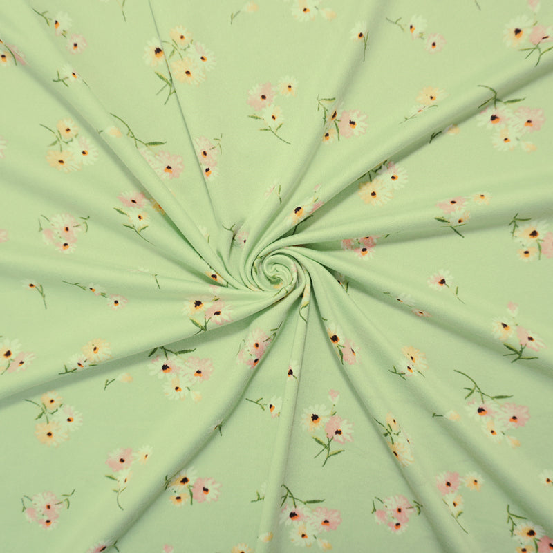 Green-Coral-Multi Poly Floral Double Brushed Jersey Knit Fabric