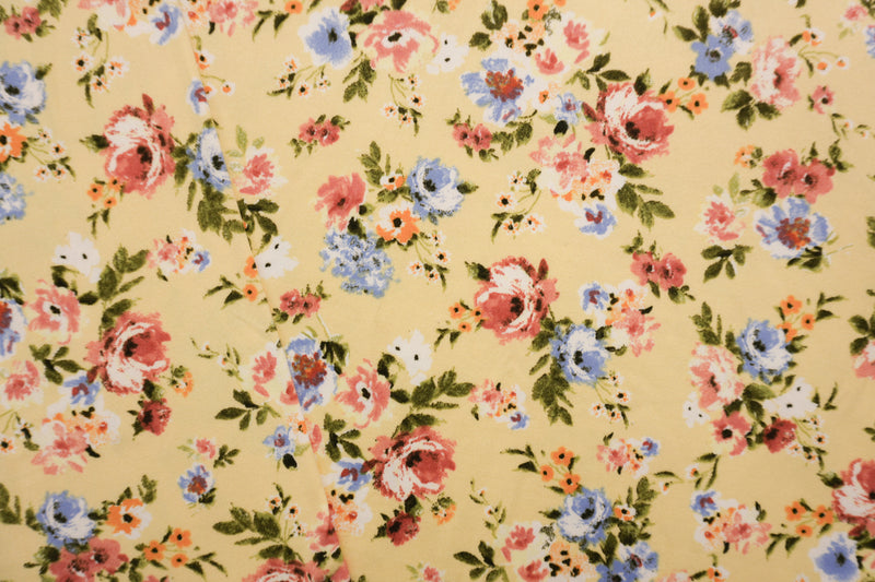 Yellow-Red-Multi Poly Floral Double Brushed Jersey Knit Fabric