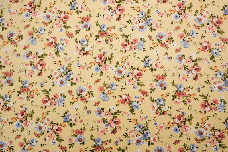 Yellow-Red-Multi Poly Floral Double Brushed Jersey Knit Fabric