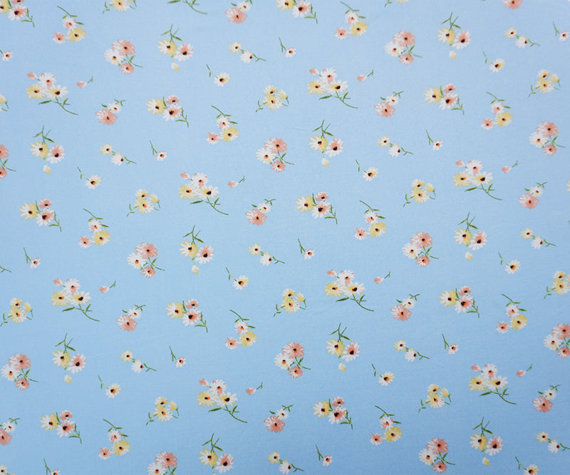 Blue-Yellow-Multi Poly Floral Double Brushed Jersey Knit Fabric