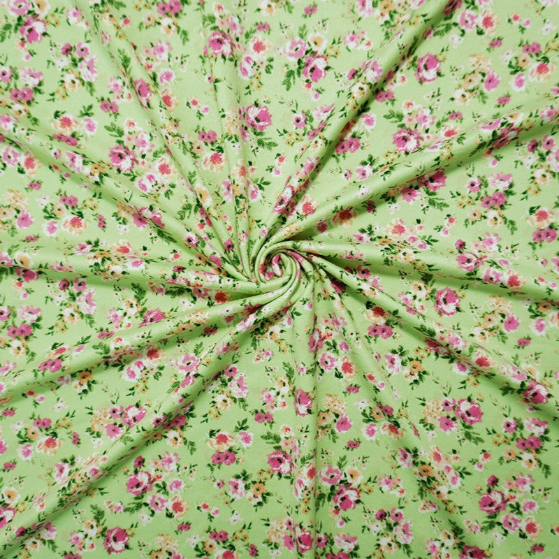 Green-Pink-Multi Poly Floral Double Brushed Jersey Knit Fabric