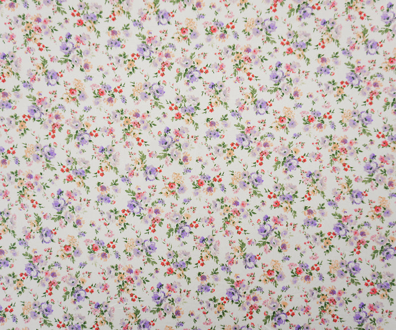 Ivory-Purple-Pink Poly Floral Double Brushed Jersey Knit Fabric