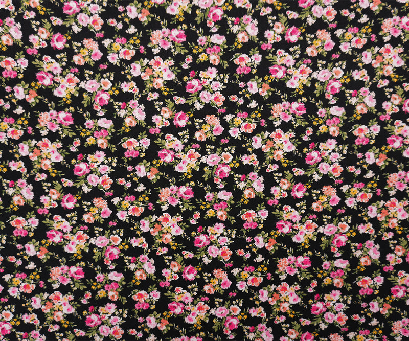 Black-Pink-Multi Poly Floral Double Brushed Jersey Knit Fabric