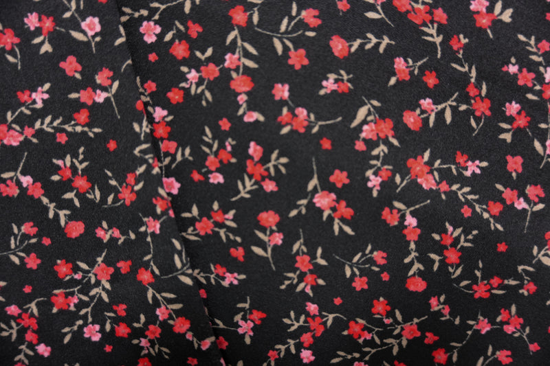 Black-Red Poly Spandex Floral Double Brushed Jersey Knit Fabric