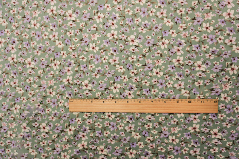 Green-Purple-Multi Poly Floral Double Brushed Jersey Knit Fabric
