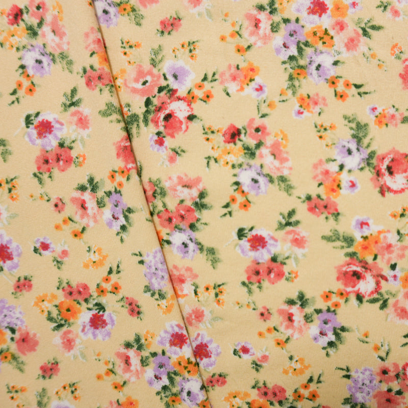 Yellow-Multi Poly Spandex Floral Double Brush Jersey Knit Fabric