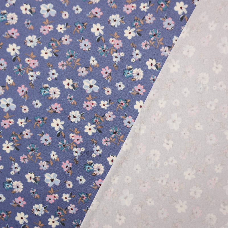 Blue-Pink-Multi Poly Floral Double Brushed Jersey Knit Fabric