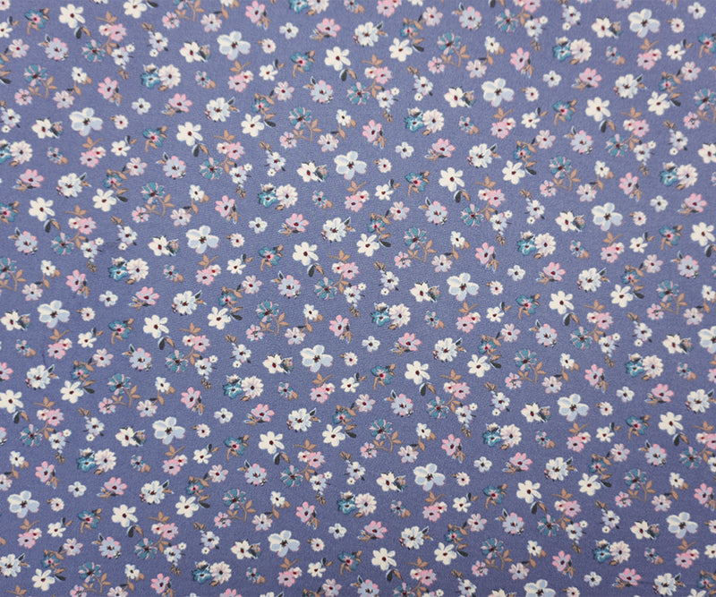 Blue-Pink-Multi Poly Floral Double Brushed Jersey Knit Fabric