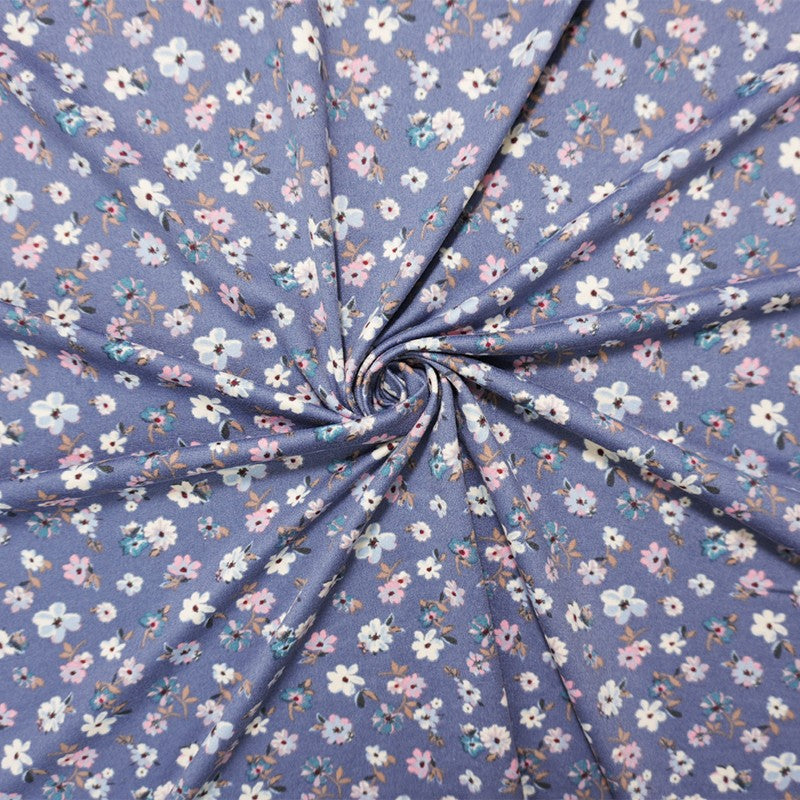 Blue-Pink-Multi Poly Floral Double Brushed Jersey Knit Fabric