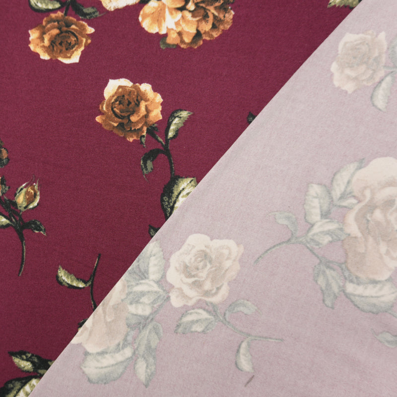 Burgundy Red-Multi Poly Floral Double Brushed Jersey Knit Fabric